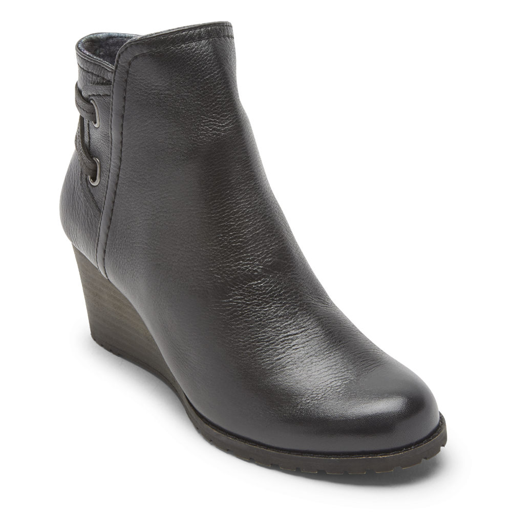 Rockport Womens Boots Black - Cobb Hill Lucinda Back Tie - UK 975-GNLVSY